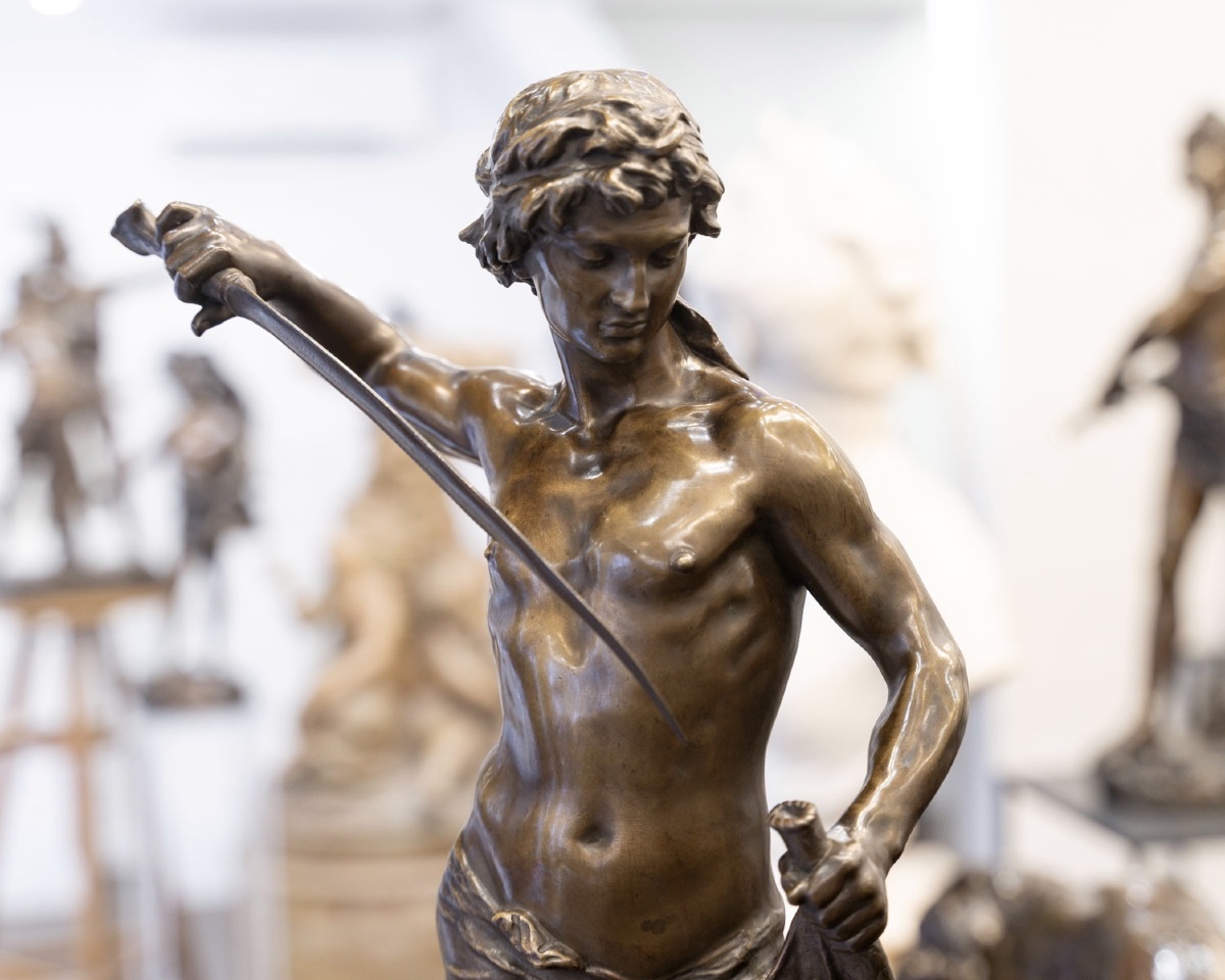 Sculpture - David Terrassant Goliath , Louis GOSSIN (1846-1928) - Bronze-photo-4