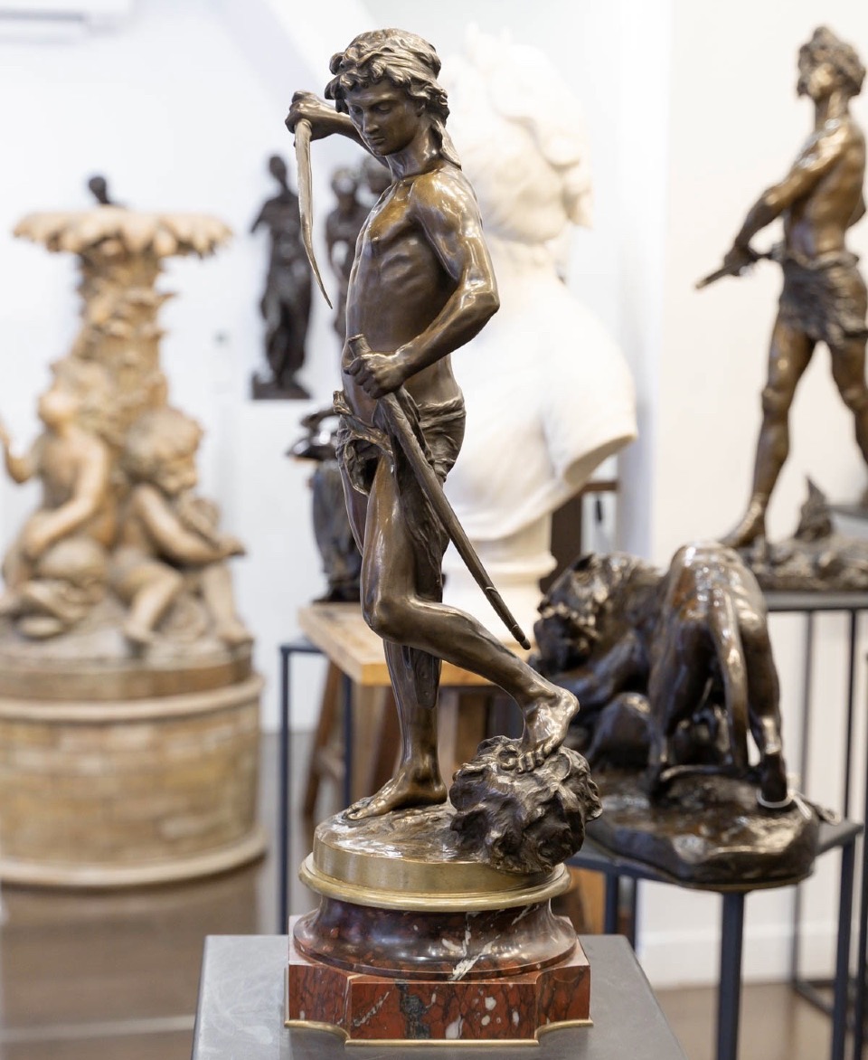 Sculpture - David Terrassant Goliath , Louis GOSSIN (1846-1928) - Bronze-photo-2
