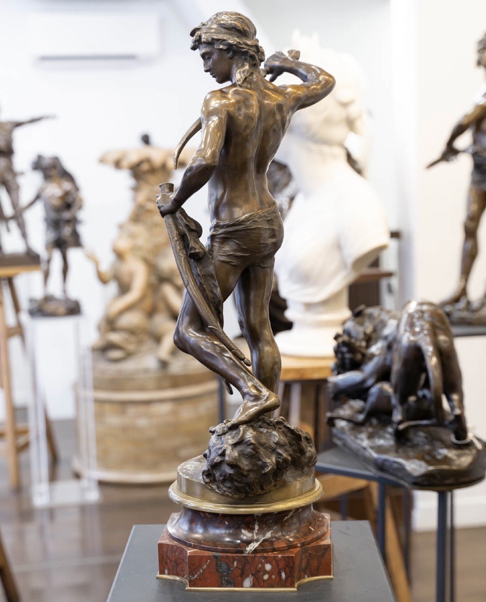 Sculpture - David Terrassant Goliath , Louis GOSSIN (1846-1928) - Bronze-photo-3