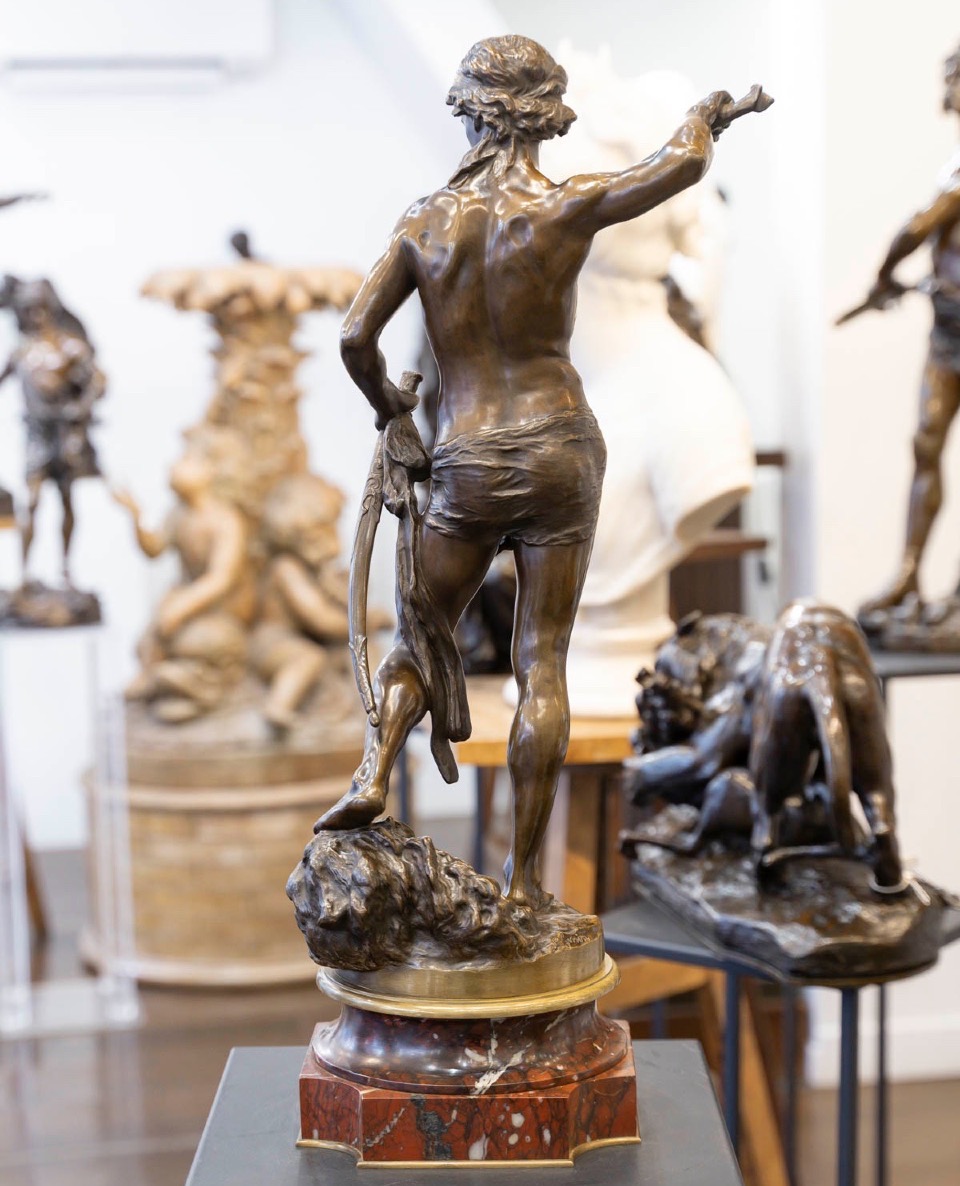 Sculpture - David Terrassant Goliath , Louis GOSSIN (1846-1928) - Bronze-photo-1