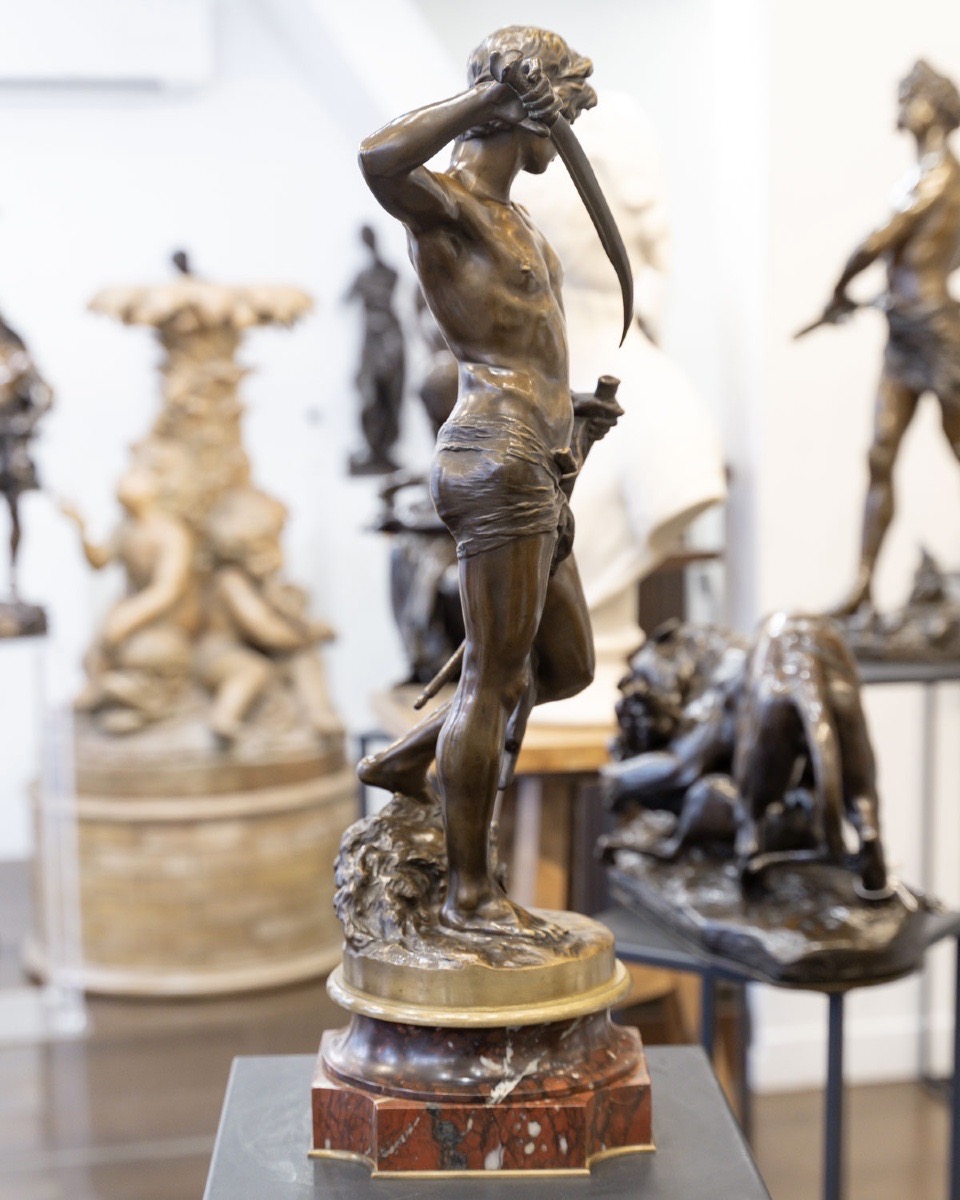 Sculpture - David Terrassant Goliath , Louis GOSSIN (1846-1928) - Bronze-photo-2