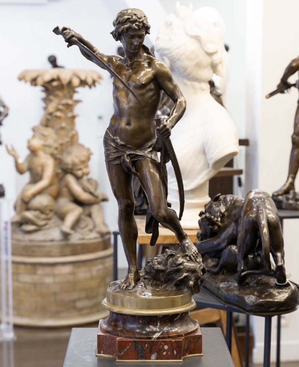 Sculpture - David Terrassant Goliath , Louis GOSSIN (1846-1928) - Bronze
