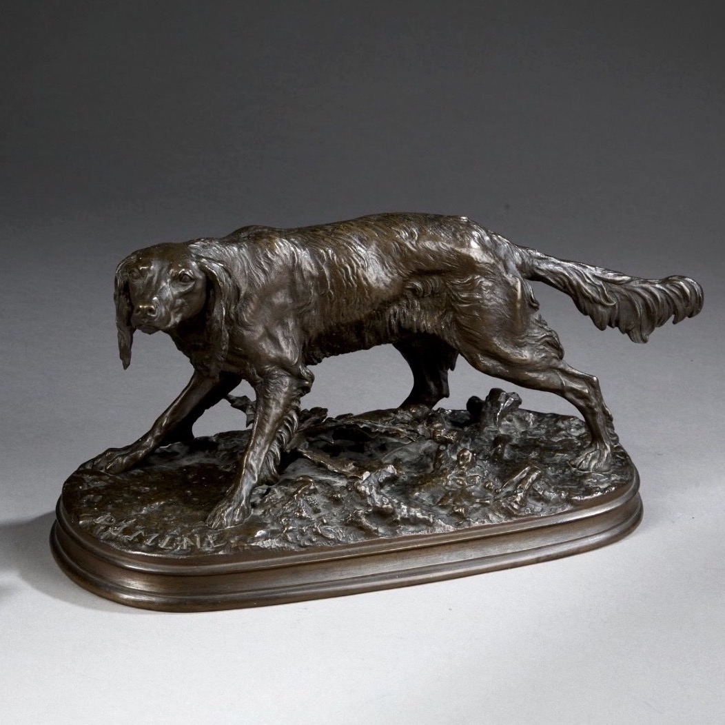 Sculpture - Chien Épagneul Anglais , MÉDOR Par Pierre - Jules Mêne (1810-1879) - Bronze 