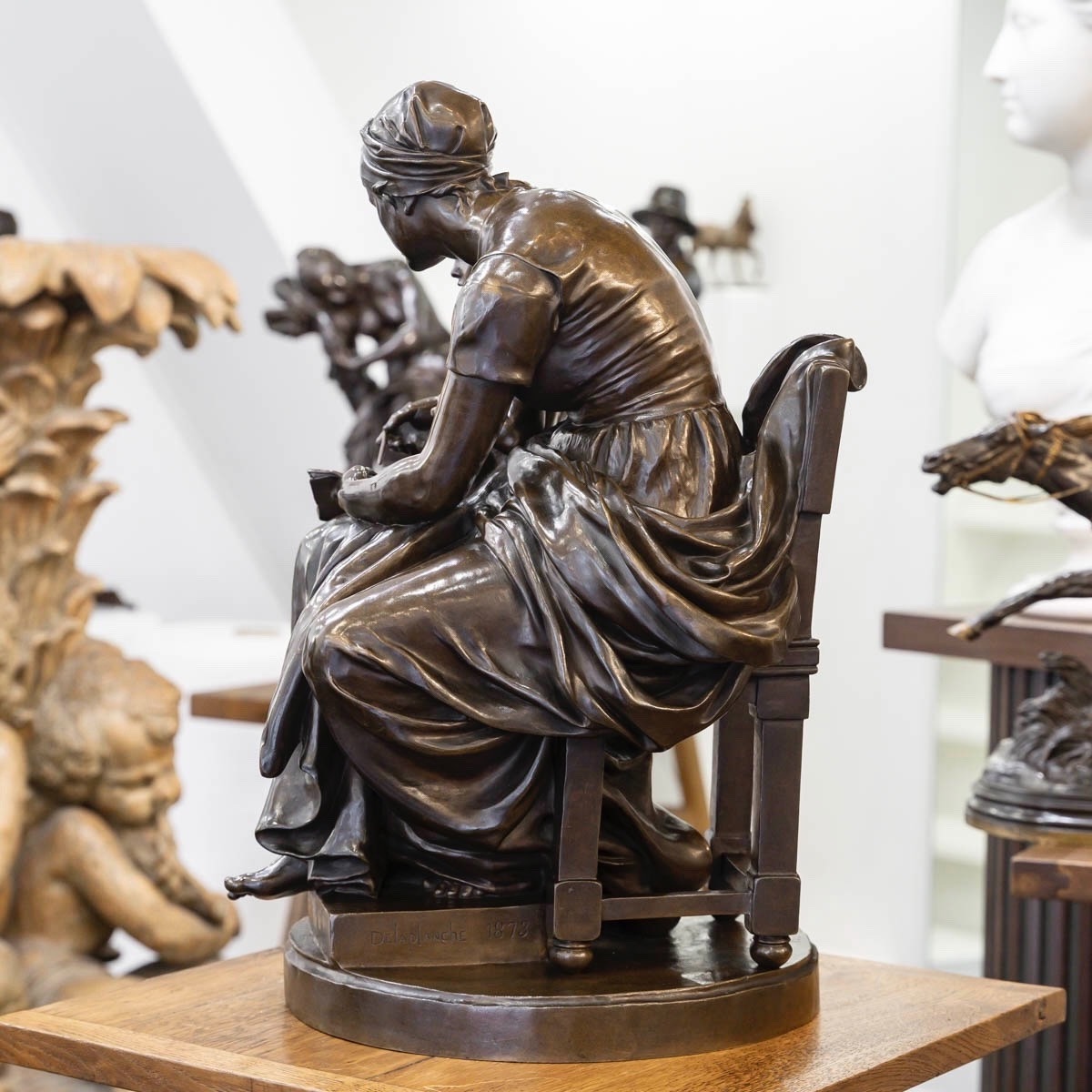 SCULPTURE - L' ÉDUCATION MATERNELLE , EUGÈNE DELAPLANCHE (1836-1891) - BRONZE -photo-1