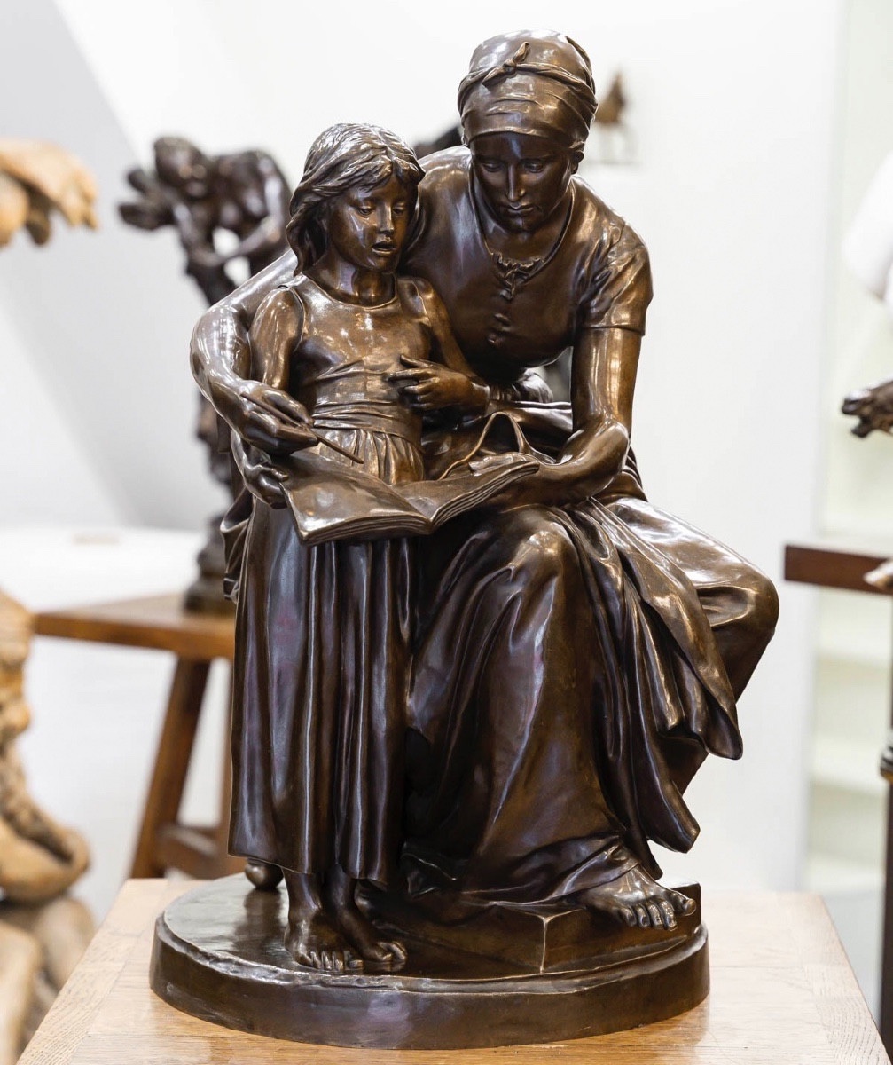 SCULPTURE - L' ÉDUCATION MATERNELLE , EUGÈNE DELAPLANCHE (1836-1891) - BRONZE 