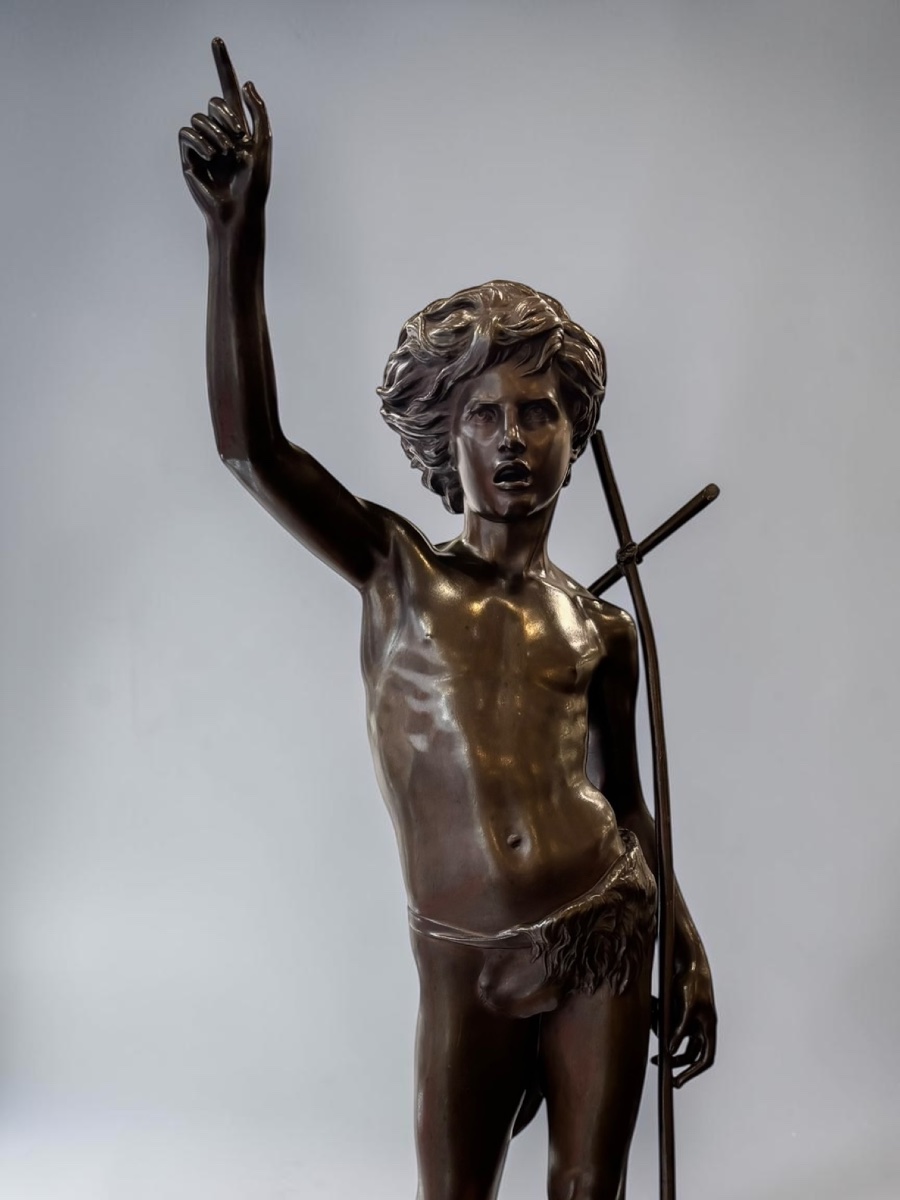 Sculpture - Saint Jean - Baptiste By Paul Dubois (1829-1905) , F. Barbedienne Fondry - Bronze -photo-3