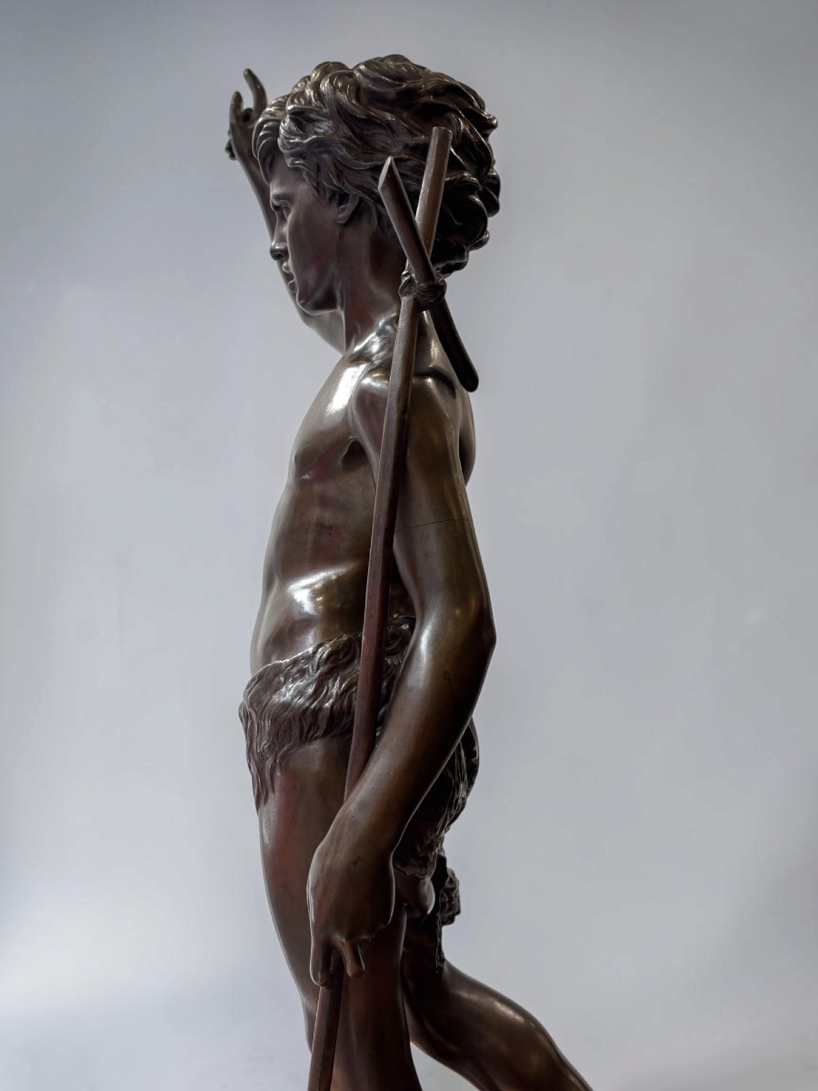 Sculpture - Saint Jean - Baptiste By Paul Dubois (1829-1905) , F. Barbedienne Fondry - Bronze -photo-3