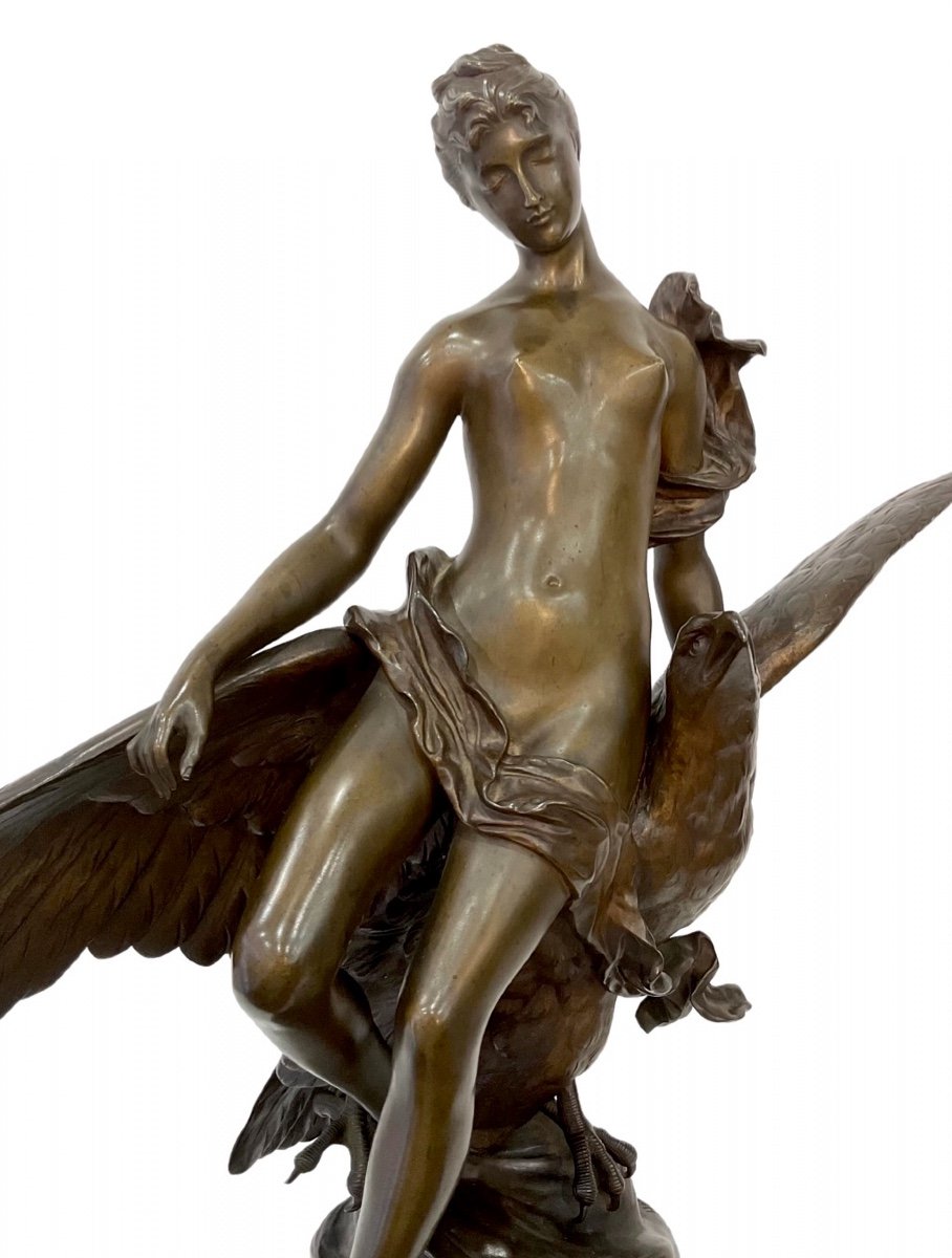 Sculpture - Hébé et l' Aigle de Jupiter par Benoît Lucien Hercule (1848-1913) - Bronze-photo-2