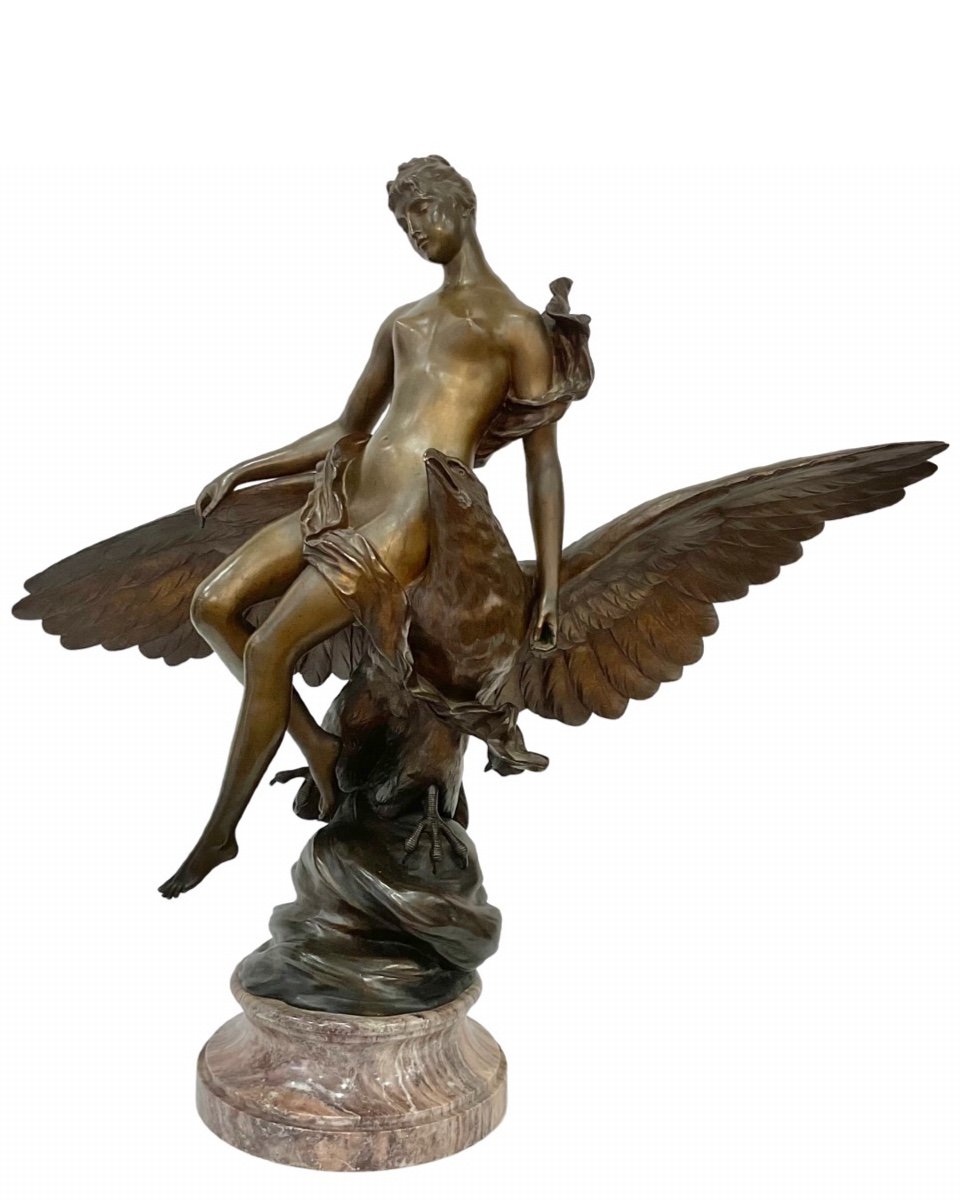 Sculpture - Hébé et l' Aigle de Jupiter par Benoît Lucien Hercule (1848-1913) - Bronze-photo-3
