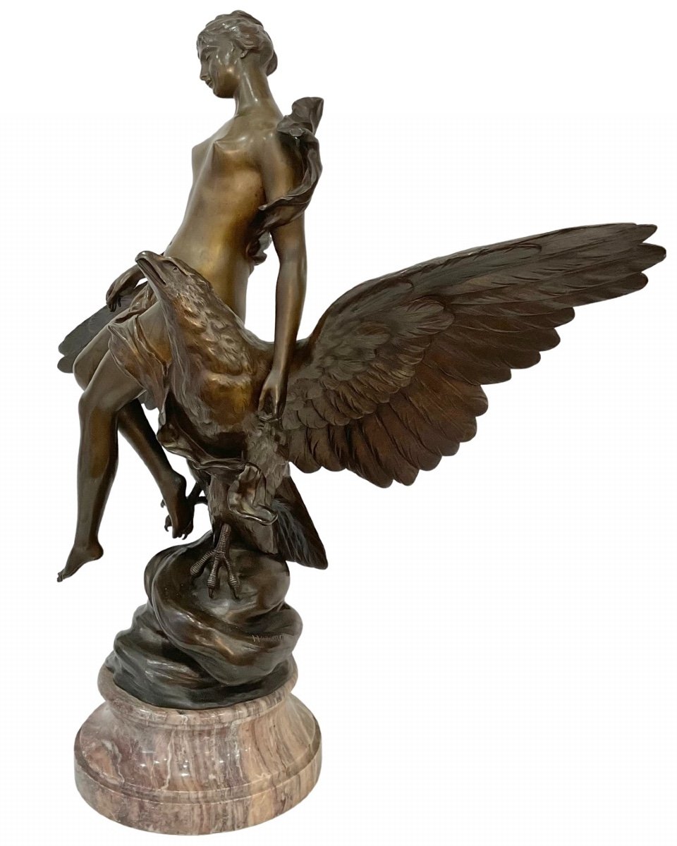 Sculpture - Hébé et l' Aigle de Jupiter par Benoît Lucien Hercule (1848-1913) - Bronze-photo-2