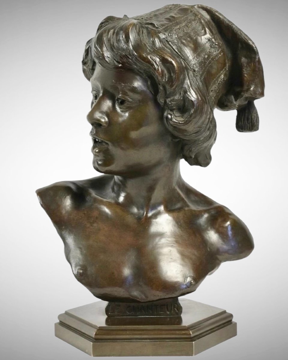 The Florentine Singer By Alphonse Van Beurden (1854 -1938) - Bronze-photo-2