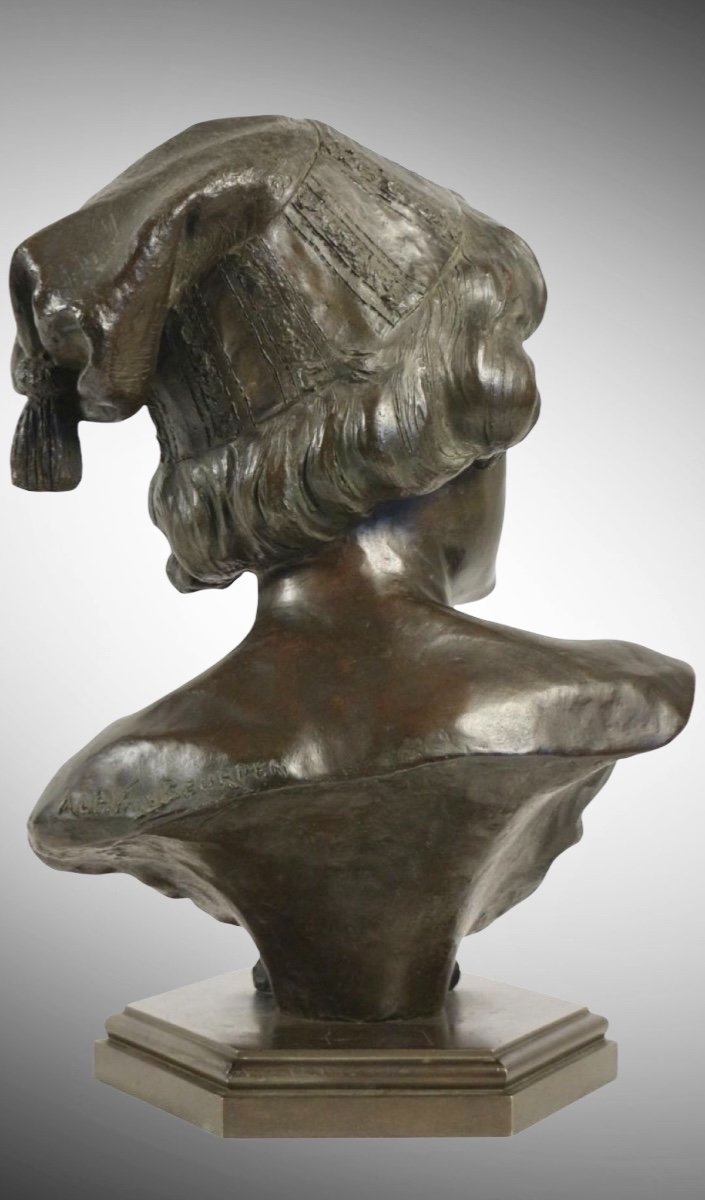 The Florentine Singer By Alphonse Van Beurden (1854 -1938) - Bronze-photo-4