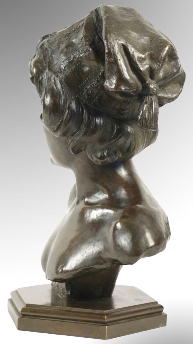 Sculpture - Buste En Bronze , Le Chanteur Florentin Par Alphonse Van Beurden (1854 -1938) -photo-1