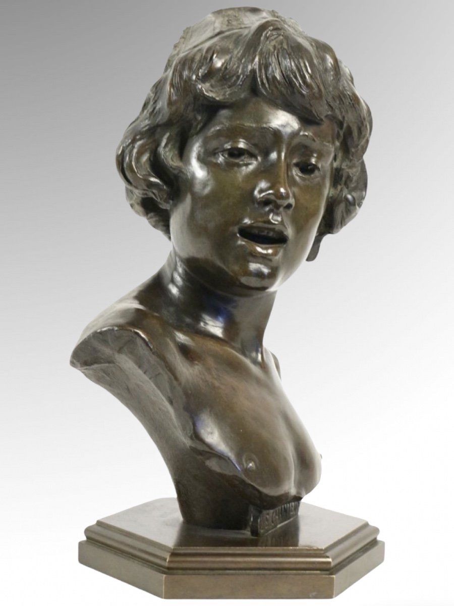 Sculpture - Buste En Bronze , Le Chanteur Florentin Par Alphonse Van Beurden (1854 -1938) 