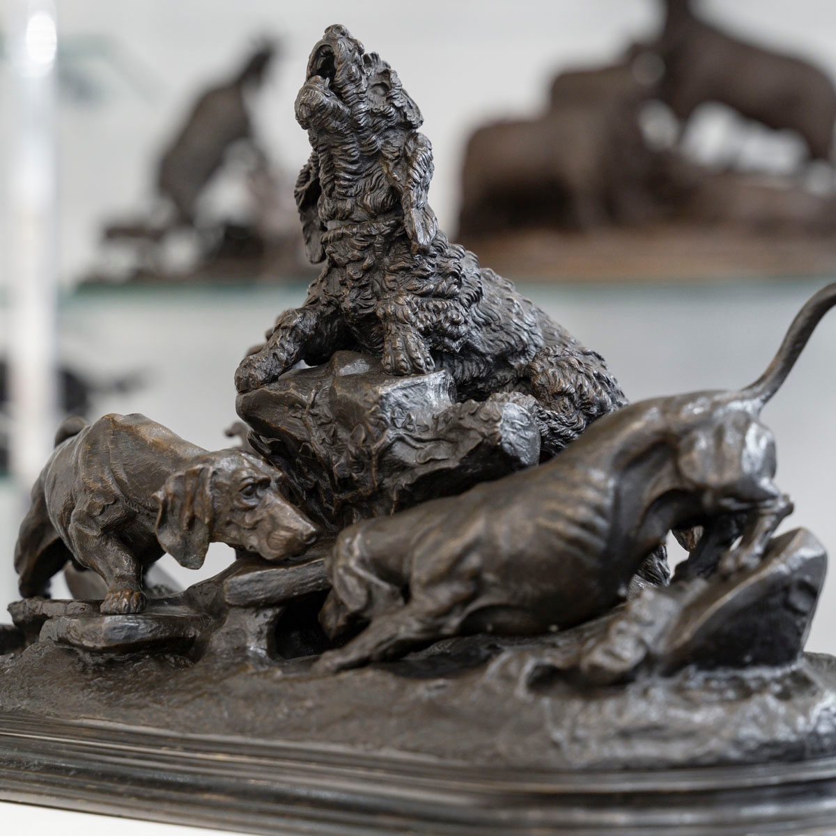 Les Trois Chiens Au Terrier Par Jules Moigniez (1835-1894) - Bronze-photo-3