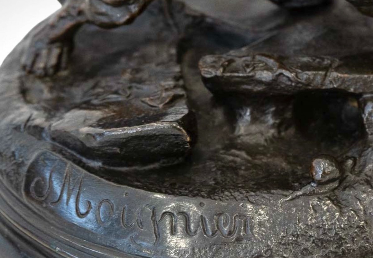 Les Trois Chiens Au Terrier Par Jules Moigniez (1835-1894) - Bronze-photo-4