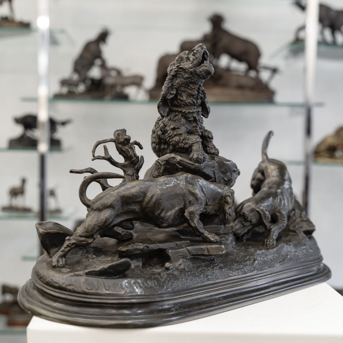 Les Trois Chiens Au Terrier Par Jules Moigniez (1835-1894) - Bronze-photo-4
