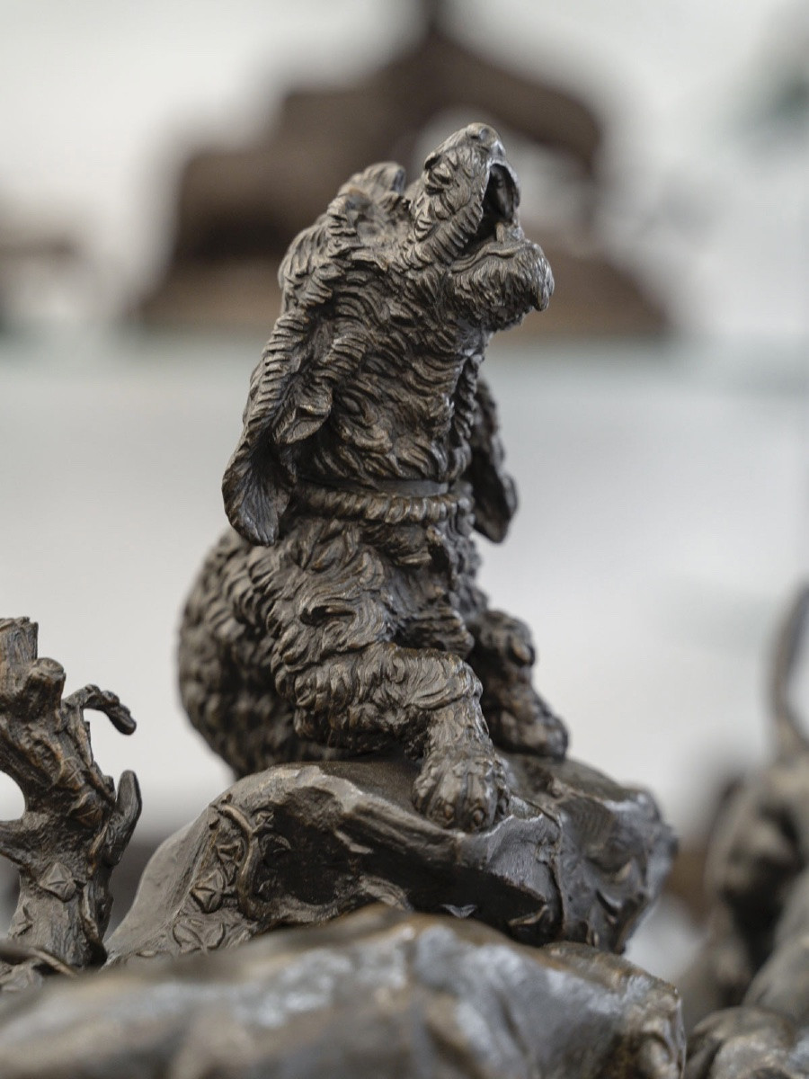 Les Trois Chiens Au Terrier Par Jules Moigniez (1835-1894) - Bronze-photo-5