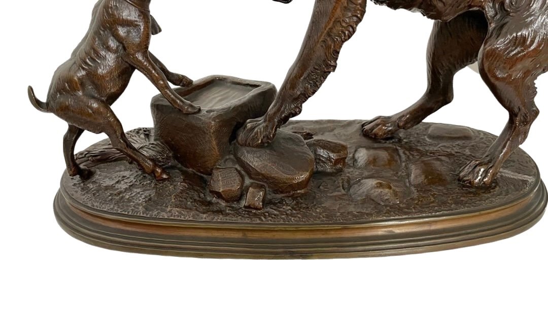 Groupe En Bronze Les Deux Amis Par Alfred Barye  (1839-1895) - XIX ème siècle-photo-3