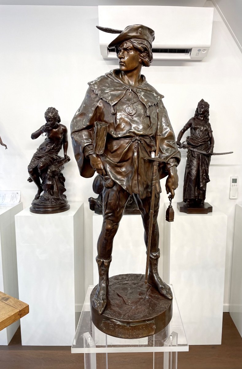 Sculpture - Escholier From The 14th Century, Emile Louis Picault (1833 - 1915) - Bronze