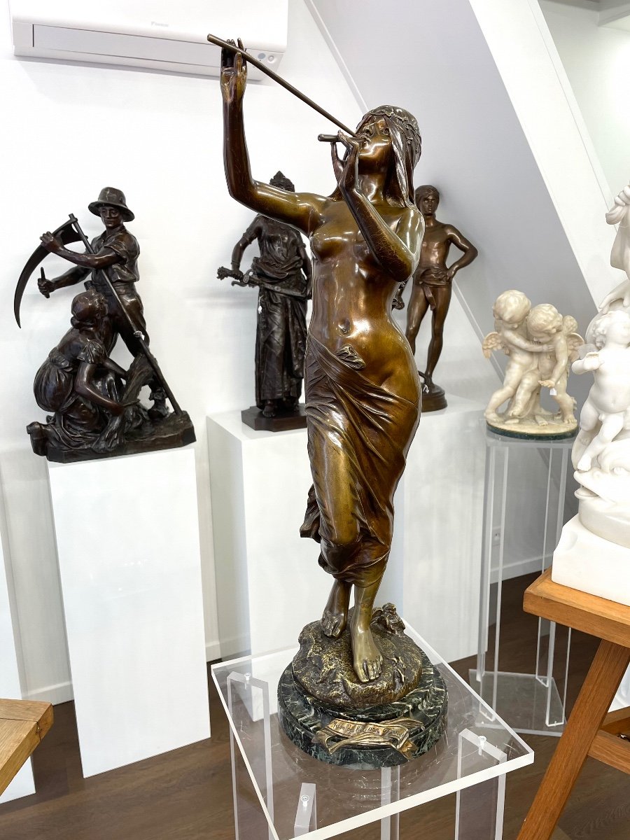 Sculpture - The Muse Of The Woods , Edouard Drouot - Bronze-photo-8