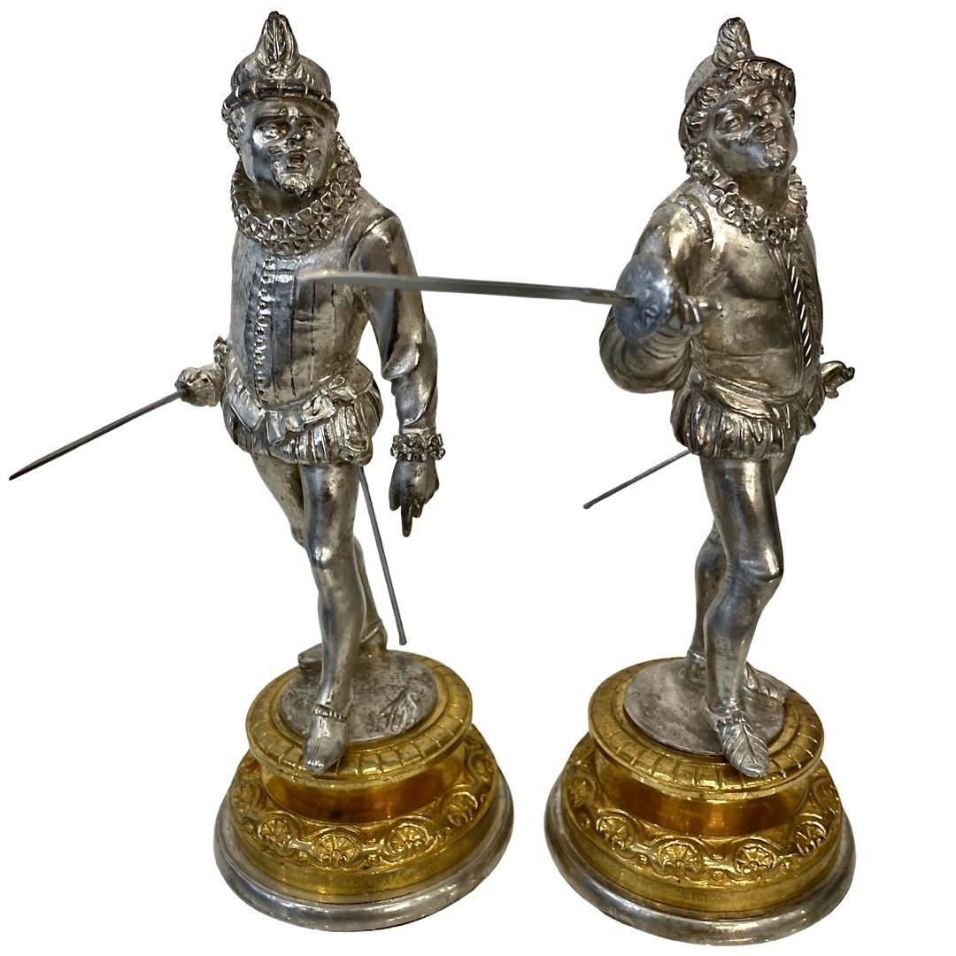 Paire De Duellistes " Les Mignons " par Émile Guillemin ( 1841 - 1907 ) - Bronze-photo-3