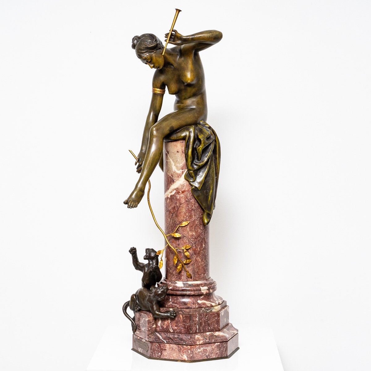 Sculpture - La Charmeuse De Panthère , Albert - Ernest  Carrier-Belleuse (1824 - 1887) , Bronze XIX ème siècle -photo-2