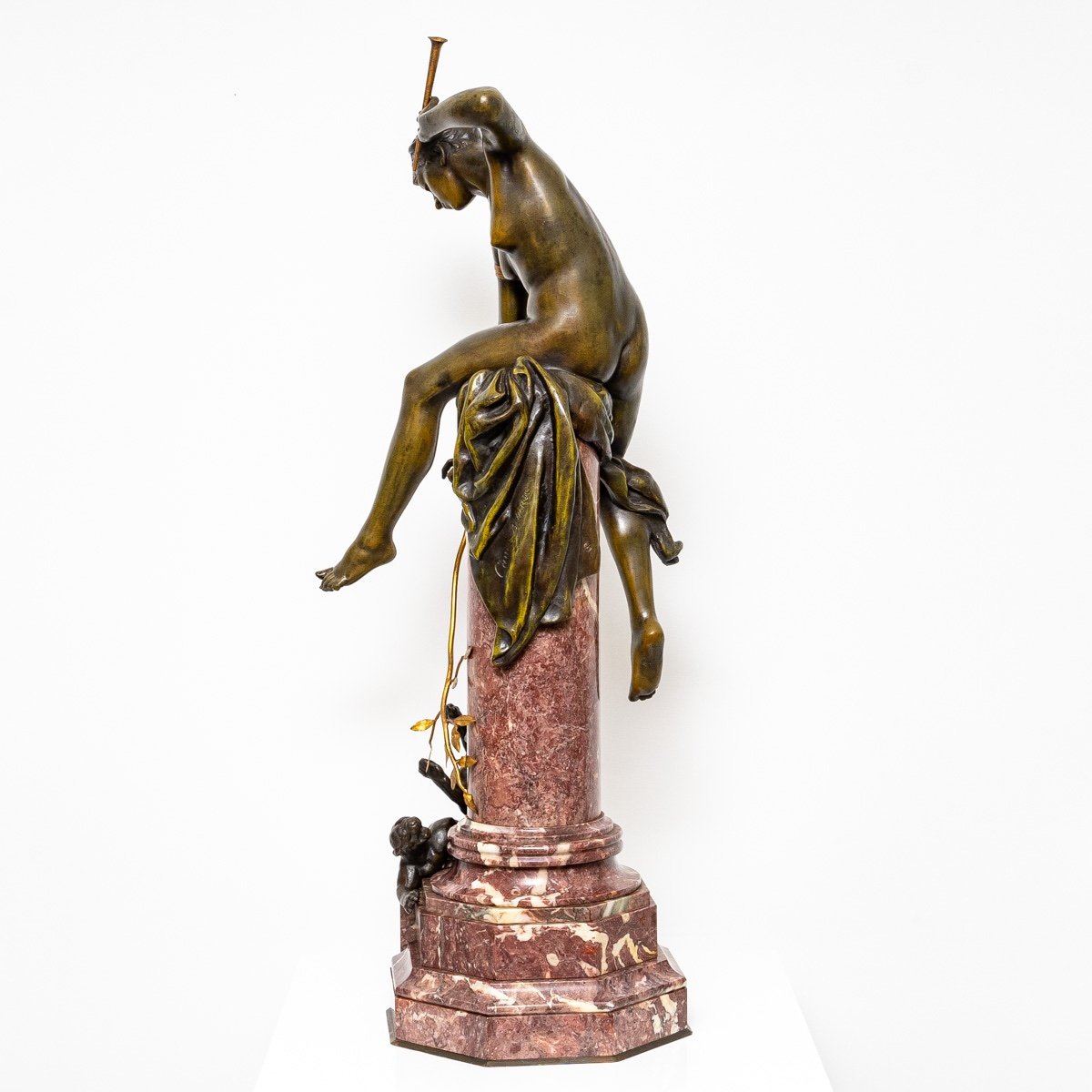 Sculpture - La Charmeuse De Panthère , Albert - Ernest  Carrier-Belleuse (1824 - 1887) , Bronze XIX ème siècle -photo-2