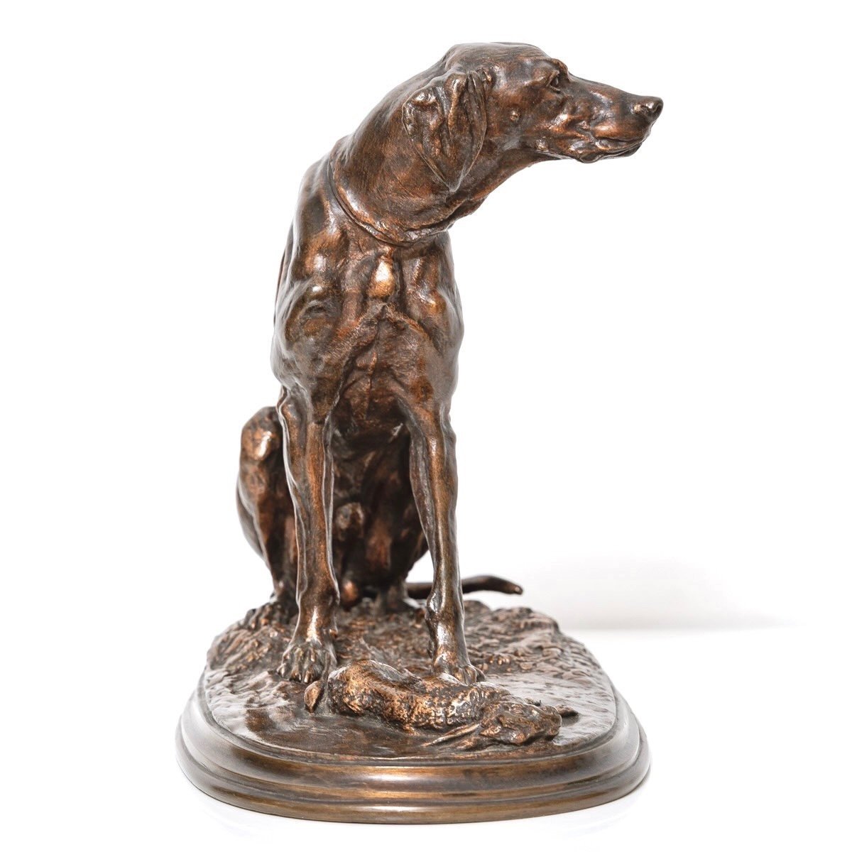 Sculpture - Chien Braque Gardant Un Lapin Par Pierre - Jules Mêne ( 1810-1879) - Bronze XIXème -photo-4