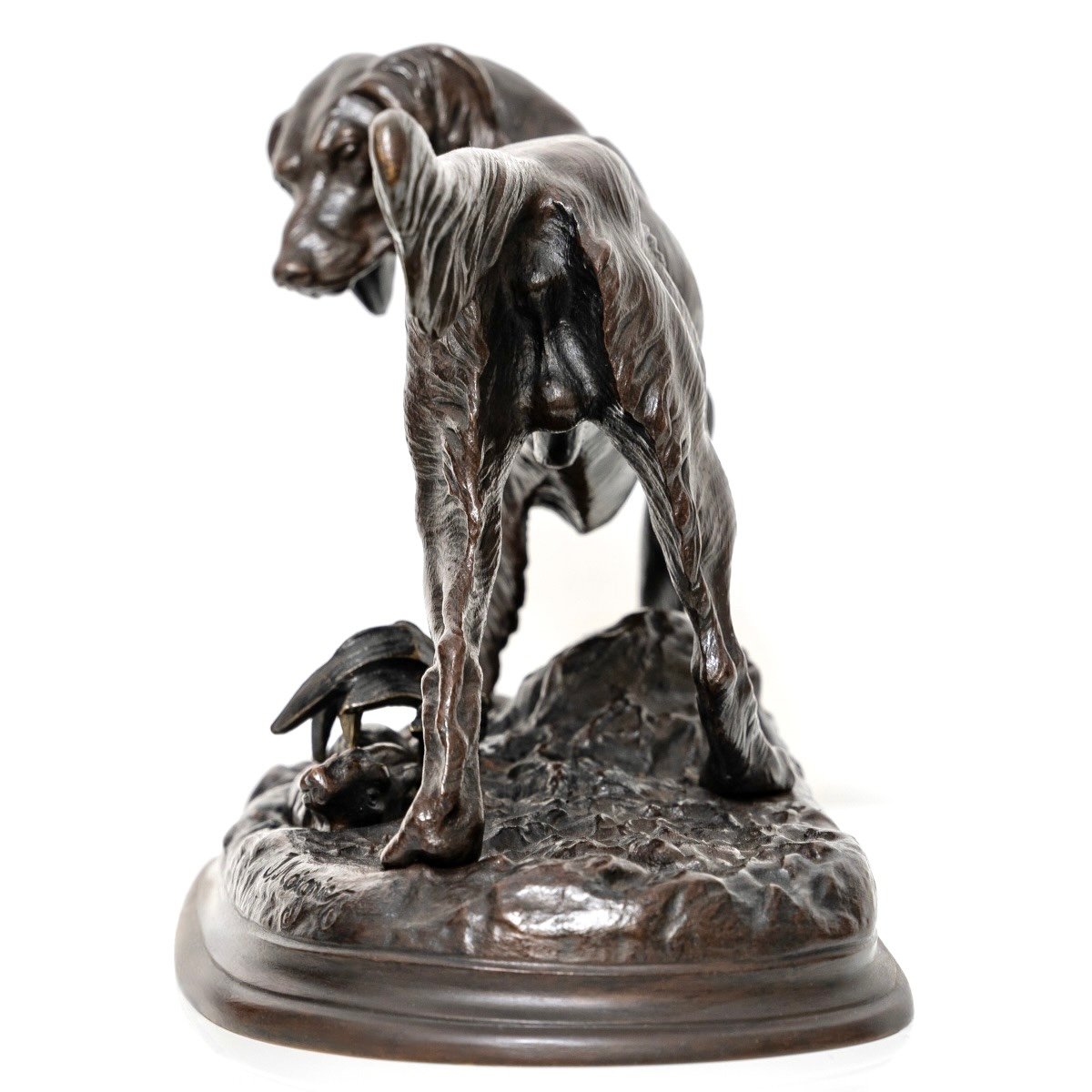 Sculpture - Chien De Chasse Au Lapin Par Jules Moigniez (1835-1894) - Bronze XIX ème Siècle -photo-3