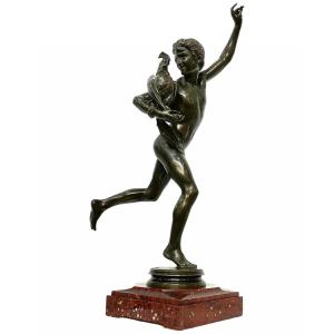 Sculpture - Le Vainqueur Au Combat De Coqs Par Alexandre Falguière (1831-1900) - Bronze 