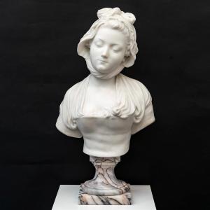 Sculpture - Buste De Jeune Fille Par Louis - Émile Cana (1845-1895) - Marbre 