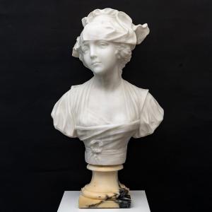 Sculpture - Buste De Jeune Fille Par Guglielmo Pugi (1850 -1915) - Marbre 