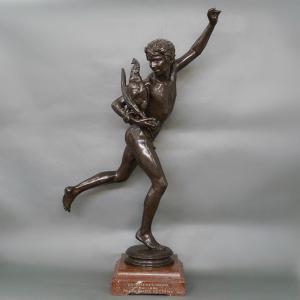 Sculpture – Vainqueur Au Combat De Coqs Par Alexandre Falguière (1831-1900) – Bronze