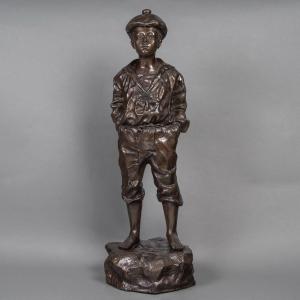 Sculpture - The Little Breton Fisherman , Auguste Moreau (1834-1917) - Bronze