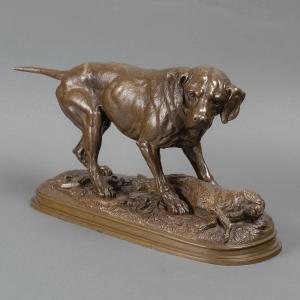 Sculpture - Dog Guarding A Hare , Paul - Edouard Delabrierre (1829-1912) - Bronze