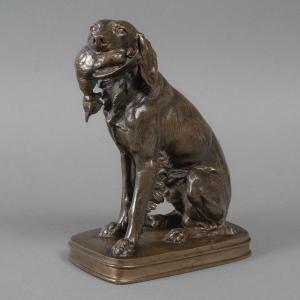 Sculpture - Dog With Duck , Ferdinand Pautrot (1832 - 1874) - Bronze