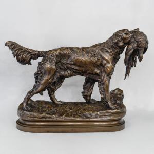 Sculpture - Dog With Game , Jules Moigniez (1835-1894) - Bronze 