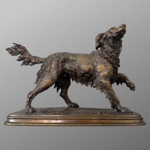 Sculpture - Chien Épagneul À L' Affût , Ferdinand Pautrot (1832 - 1874) - Bronze
