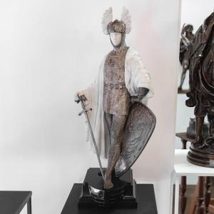 Sculpture - Lohengrin , Chevalier du Graal Par Paul Philippe (1870-1930) - Bronze et Marbre