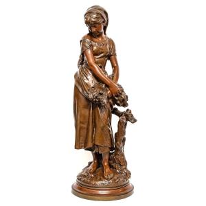 Sculpture - Jeune Fille à La Gerbe De Blé , Mathurin Moreau (1822-1912) - Bronze
