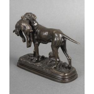 Sculpture - Setter Dog With Hare , Alfred Dubucand (1828 - 1894) - Bronze