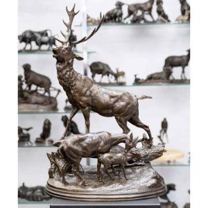 Sculpture - Famille De Cervidés , Hippolyte Heizler (1828-1871) - Bronze
