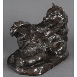 Sculpture - Reclining Bear , Antoine-louis Barye (1795-1875) - Bronze 