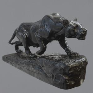 Sculpture - Lionne À L’ Affût , Isidore Bonheur (1827-1901) - Bronze 