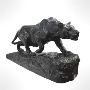 Sculpture - Lionne À L’ Affût , Isidore Bonheur (1827-1901) - Bronze 