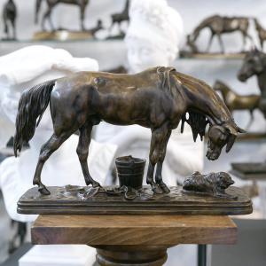 Sculpture - Horse And Dog At The Stable , Henri - Alfred Jacquemart (1824-1896) - Bronze