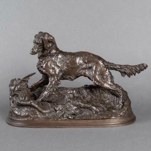 SCULPTURE - CHIEN À L’ ARRÊT , PIERRE - JULES MÊNE (1810-1879) - BRONZE