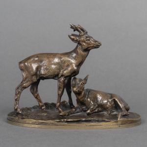 Sculpture - Group Of Roe Deer No. 2 , Pierre-jules Mêne (1810-1879) - Bronze