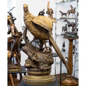 Sculpture - Le Faisan Et Le Lézard , Alfred Dubucand (1828-1894) - Bronze